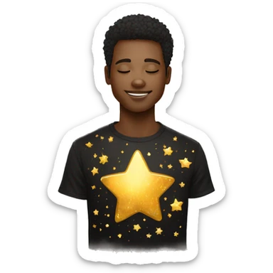 Person wearing t shirt filled with golden stars galaxies celestial sticker