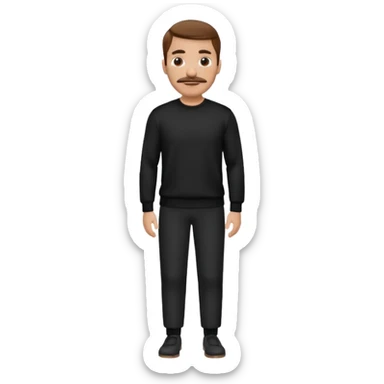 man with mustache, brown hair, 33years old, shirt, high temple Black pullover with a white shirt underneath and black fabric trousers 👕🖤👖 sticker