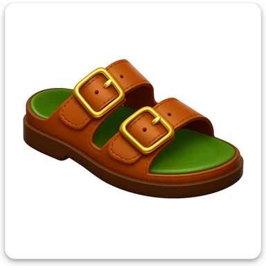Keep the image exactly the same, just make the sole of the shoe brown. The style is iOS emoji style, 3D, shiny, smooth gradients, soft shadows, realistic brown sandal with straps, classic emoji look. sticker