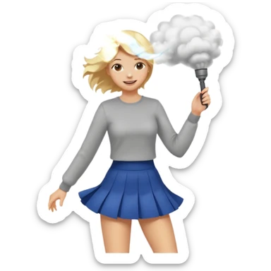 A girl with short skirt and wind is blowing up sticker