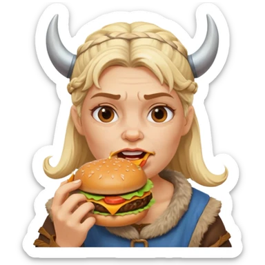 old girl viking eating burger sticker