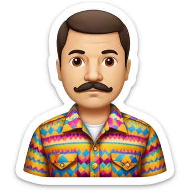 El Chapo character with mustache wearing a colorful patterned shirt sticker