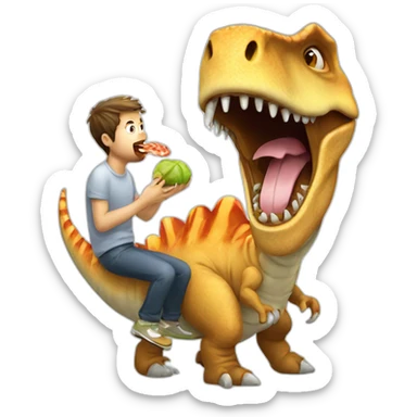 crazy man eating perogis on a dinosaur sticker