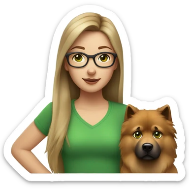 Brown light hair Girl aux Green eyes with glasses Green eyes and eurasier dog  sticker