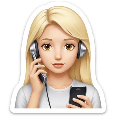 Cool blonde girl with handphones  sticker