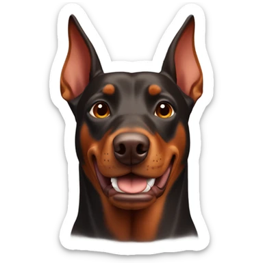 Red and brown Doberman without cropped ears face facing front happy expression  sticker