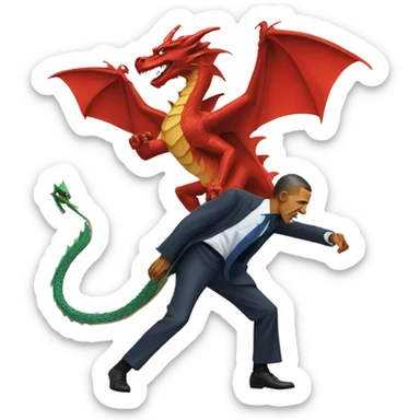 Obama and a dragon fighting sticker