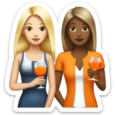 Two girls one blonde and one brown haired drinking aperol sticker
