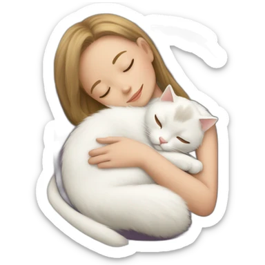 White cat sleeping on girl's lap sticker