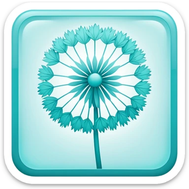 a Tiny compressed Stylized light-turquoise dandelion symbol inside a pastel white square icon, light turquoise borders sticker