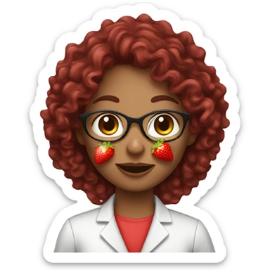 dietitian girl dark red curly hair eating a strawberry  sticker