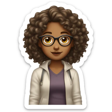Cute brown girl with curly hair and glasses sticker