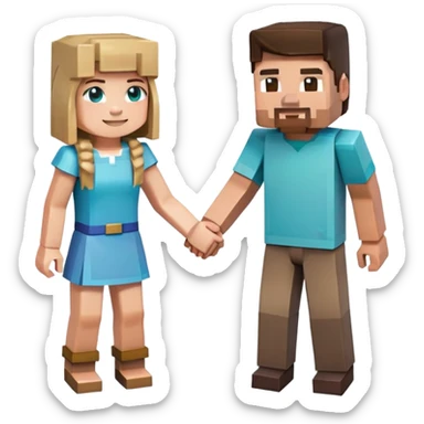 Minecraft Steve and Alex (girl) holding hands sticker