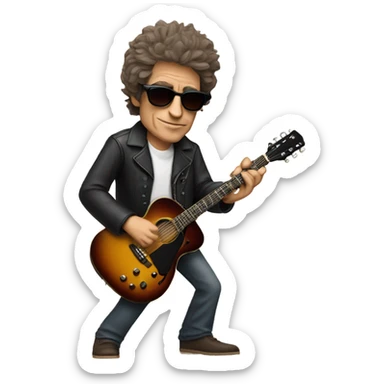 bob dylan with sunglases and guitar sticker