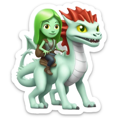 [politically incorrect, (
	{ female, alien, color: light green, hair:red, eyes:cat} ]
	on a 
	[{ dragon: white}]) sticker