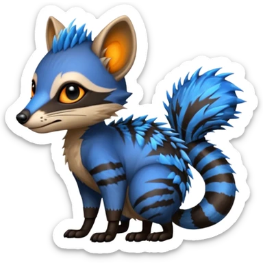 Fiery Blue-Flamed Handsome Wicked Cool Hot Edgy Badass Numbat-Trico-Civet-Vernid-fusion-hybrid-creature sticker