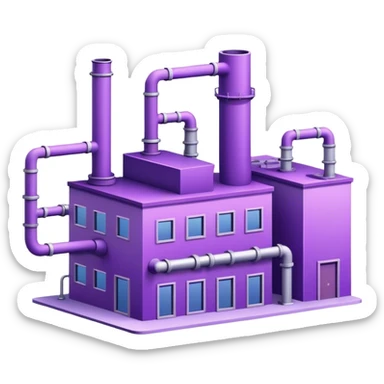 Minimalistic factory building in purple and violet tones, with only 2 pipes sticker