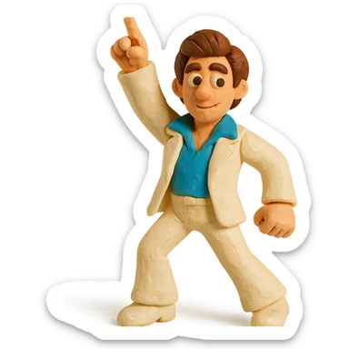 disco dancing man, white outfit, brown hair sticker