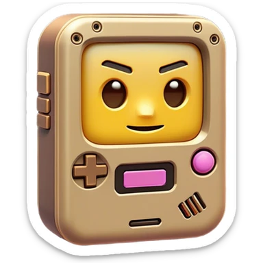 Clash of Clans aesthetic: Cinematic Playful Game Boy Portrait Emoji, rendered in a 3D vector-style similar to standard emojis with minimal shading and bold, simplified shapes. A compact, distinct form with signature details, softly glowing with a nostalgic gaming charm. Simplified yet unmistakably iconic, highly detailed and consistent, glowing with a soft radiance and high shine. Stylized with a touch of retro gaming magic and a soft glowing outline, capturing the essence of a beloved gaming relic with a friendly, playful manner! sticker