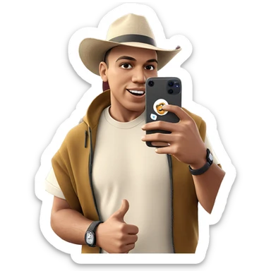 happy man outdoors with phone sticker