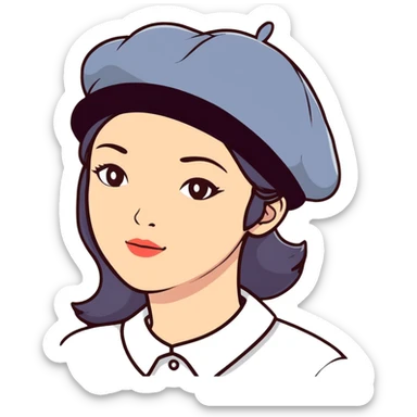Parisian woman wearing a beret hat sticker
