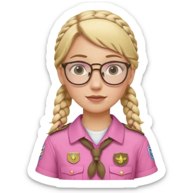 scout girl with pink scout uniform i, blonde braided haired and glassess sticker