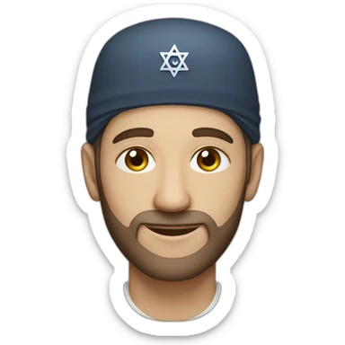 Jewish looking man with a Jewish skull cap sticker