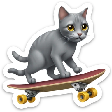 gray cat skateboarding sticker