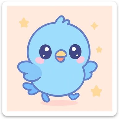 bouncy blue cute bird, kawaii style, simple and adorable sticker