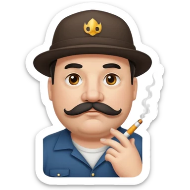 a fat father in a flat-brimmed cap with a tattoo, a cigarette in his mouth, and a mustache. sticker