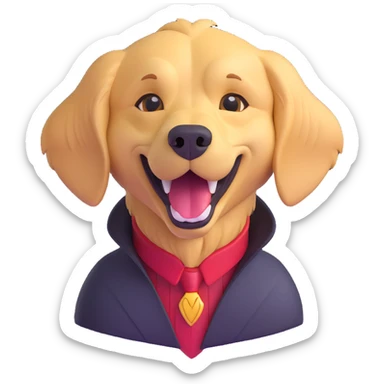 dark serious vampire on the left and happy excited golden retriever on the right, together in one emoji sticker