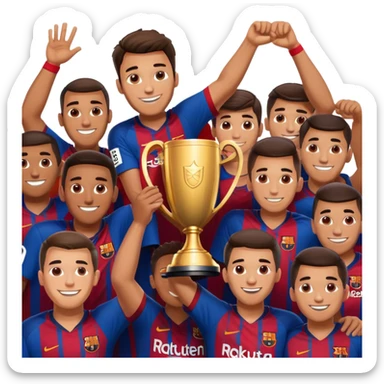 Barcelona players holding trophy sticker