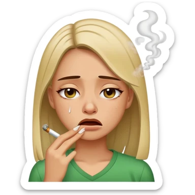 Girl crying while smoking weed sticker