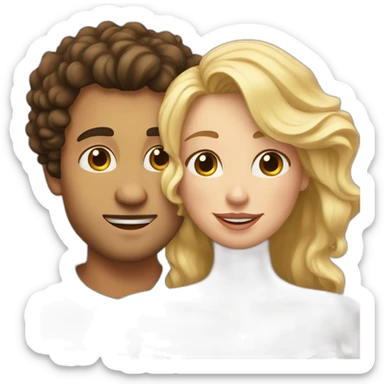 White man with dark curly hair hugging a blonde curvy woman sticker
