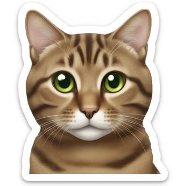 Realistic brown tabby cat with white chin and green eyes sticker