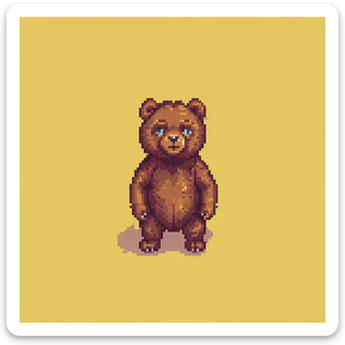 scared bear, pixel art, blocky, retro video game look, blue background sticker