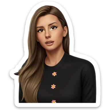 girl with brown hair flowers sticker