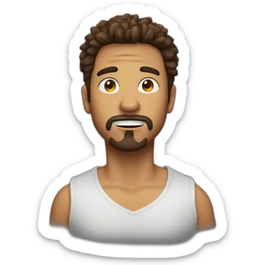 Amazed person, Latino male, brown shaggy hair, goatee, pierced nose sticker