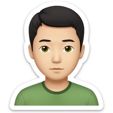 asian man black short hair green shirt sticker