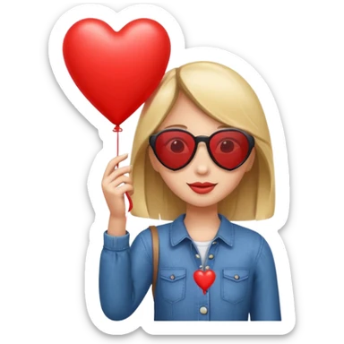 girl with sun glasses holding red heart balloon sticker