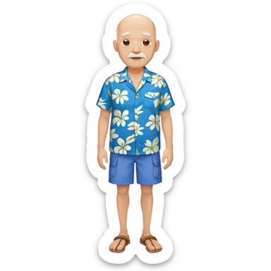 bald old man in blue  hawaiian shirt blue short full body sticker
