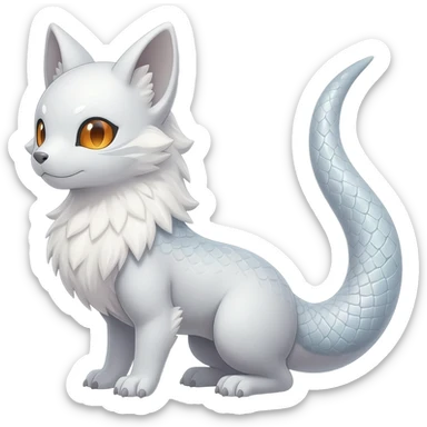 Cute realistic albino Minccino-Lykoi-Emolga-Pachirisu-Zangoose-fusion-hybrid-animal-Fakémon-creature, full body, thin long sleek scaly tail, intricate markings sticker