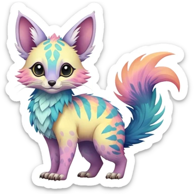 Feral Rare Fantasy pastel tropical Vernid-Trico-species by LiLaiRa, random markings, tufted tail, tufted ears, full body sticker