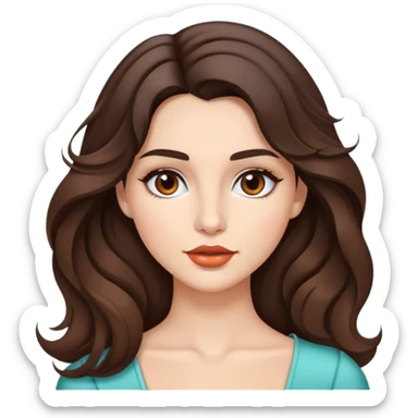 Brunette, brown siren eyes, perfect nose, medium two toned lips, wavy shoulder-length hair, slim  sticker