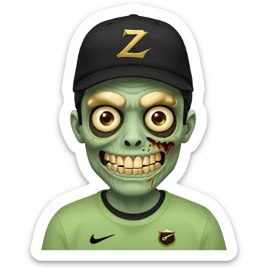 Faça um zombie com uma blusa da Nike preta com um boné preto da Nike tbm, que o zombie tenha dentes de ouro maciso sticker