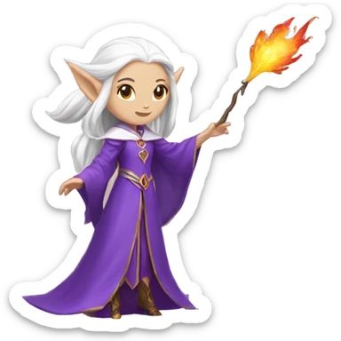 female white elf with elf ears wizard wearing purple robes casts fireball sticker