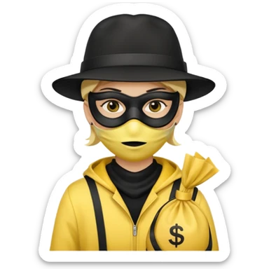 persona - con antifaz negro - gorro negro y bolsa de dinero y color amarillo  sticker