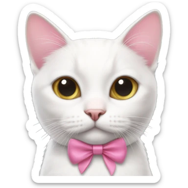 White cat with black whiskers and a pink bow on one ear sticker