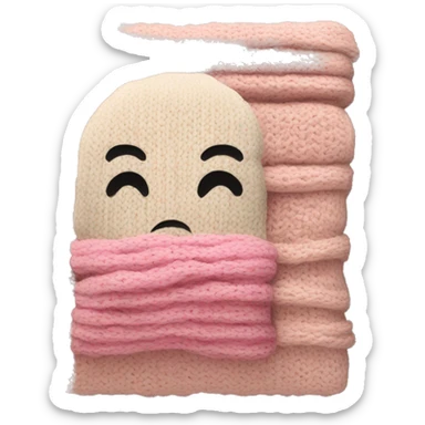 a beige and pink knitted folded blanket with no face sticker