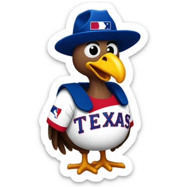 Turkey wearing a texas rangers jersey sticker